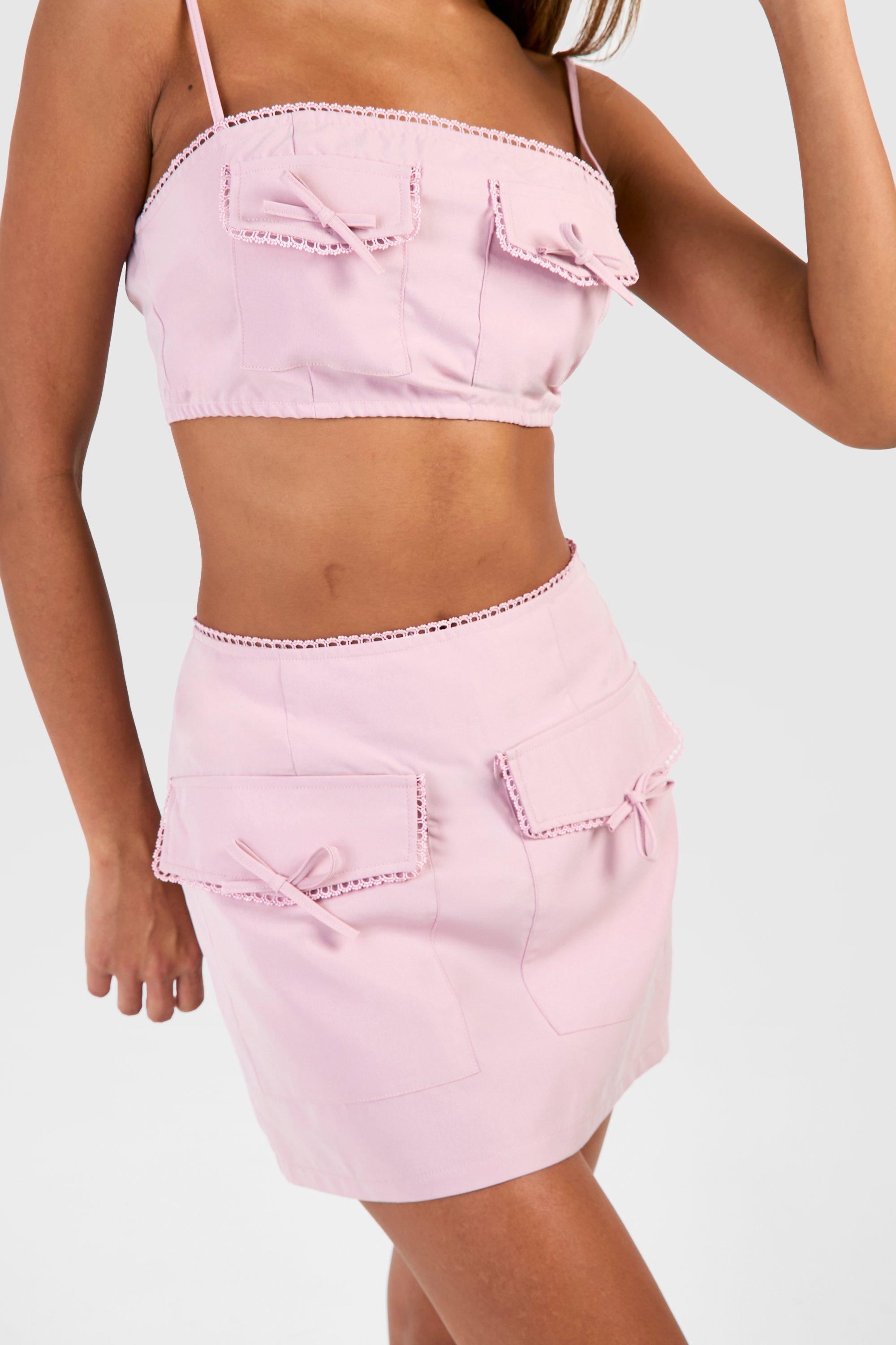 Pink mini skirt with pockets best sale